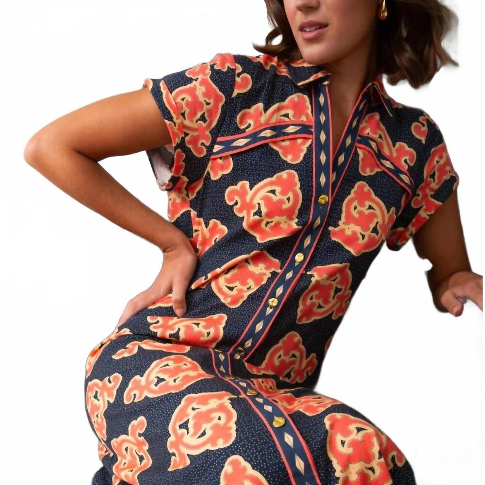 NEW ANNA CATE women's iva midi dress in navy/coral - Picture 3 of 3